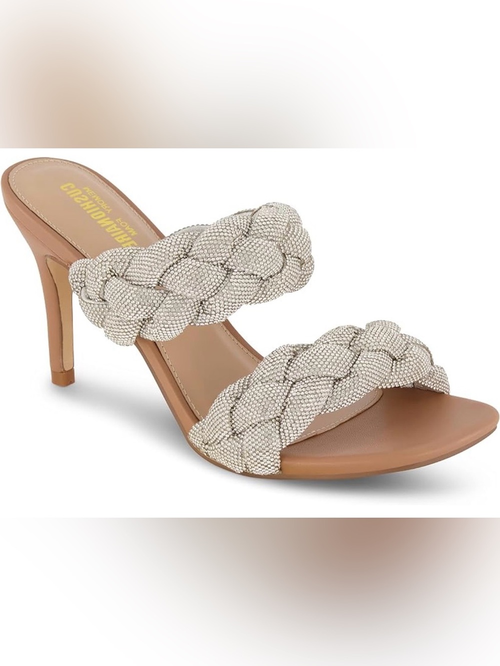 Beaded Braided High Heel Mule in Silver